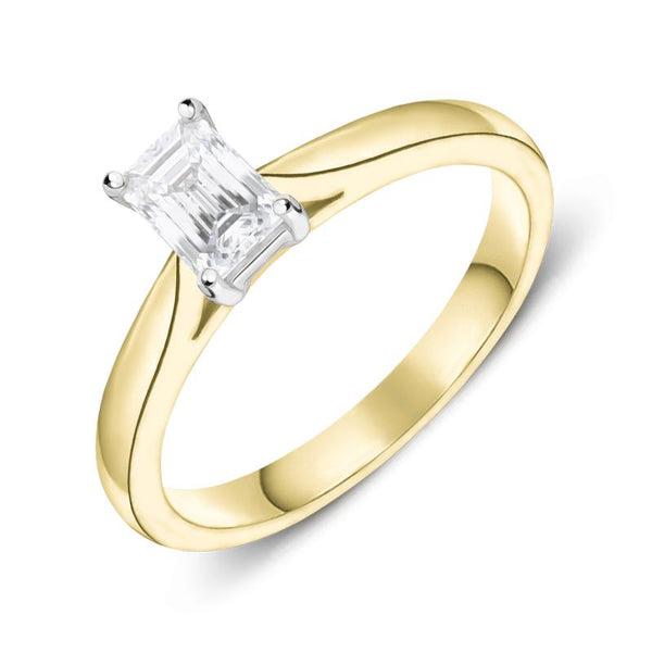 18ct Yellow Gold 0.51ct Diamond Emerald Cut Solitaire Ring FEU-2242